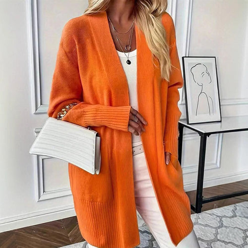 Damen vielseitige Strickjacke mit offenem Frontdesign und praktischen Taschen R&B