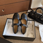 Damen Mary Jane Ballerinas mit dekorativem Riemchen und hochwertiger Leder-Oberfläche