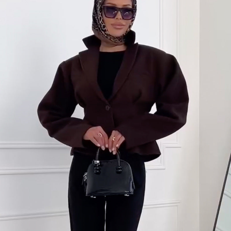 Damen strukturierter Blazer mit aufwendigen Schulterpolstern R&B