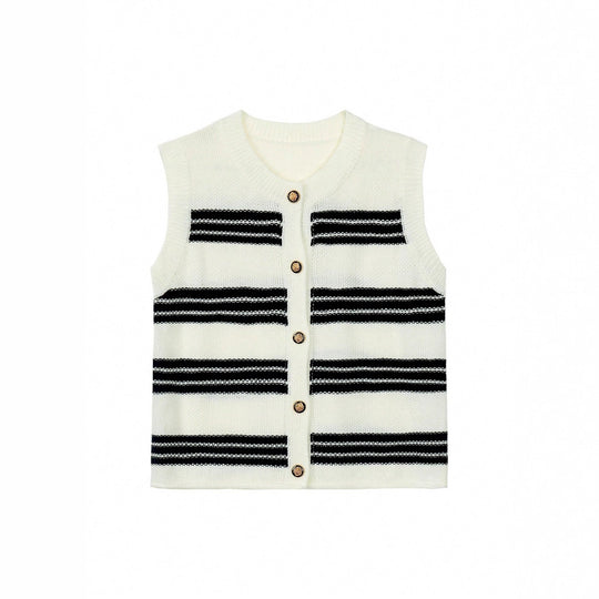 Strickjacke Damen ärmellos mit Knopfleiste und Streifen