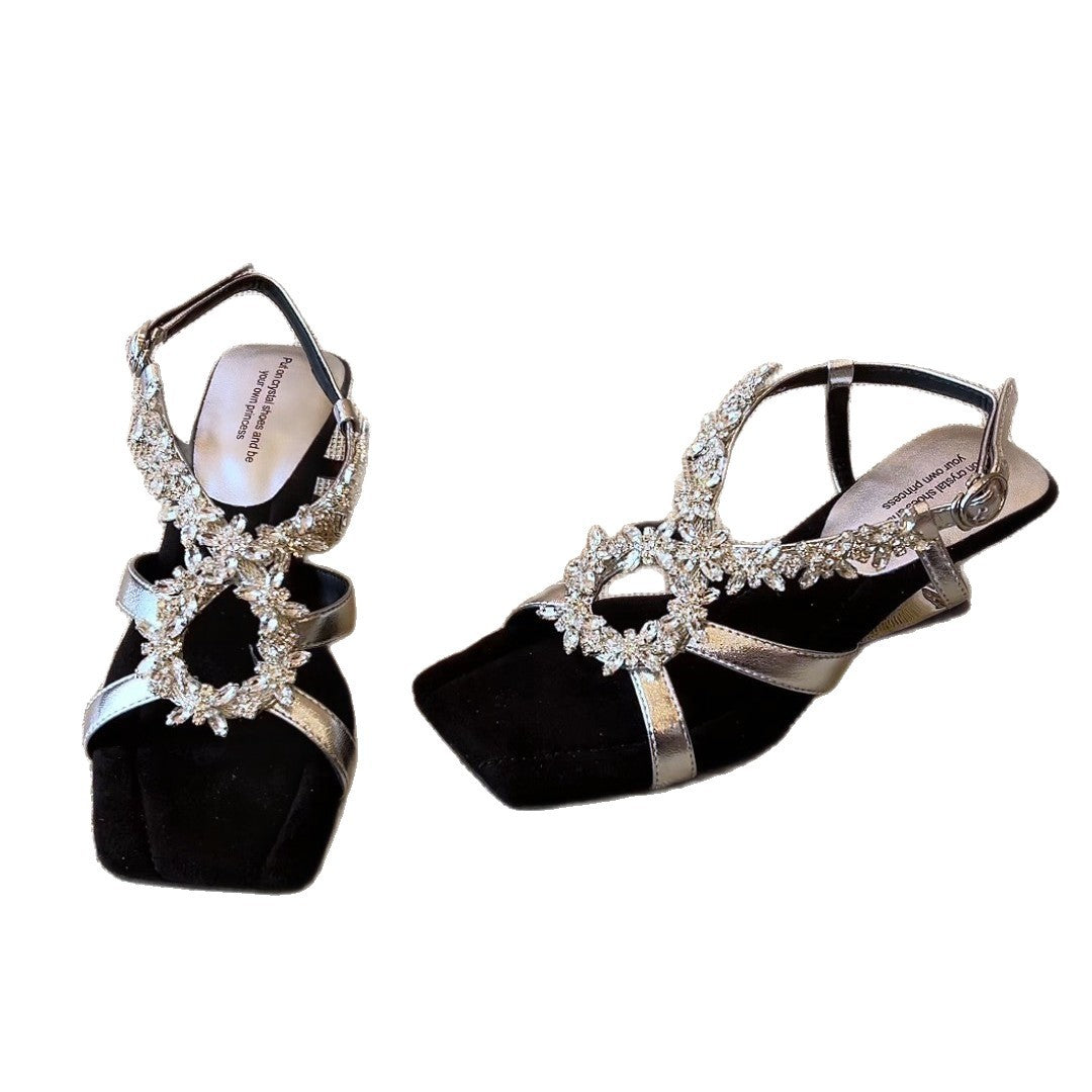 Damen elegante Slippers mit funkelndem Kristall-Detail R&B