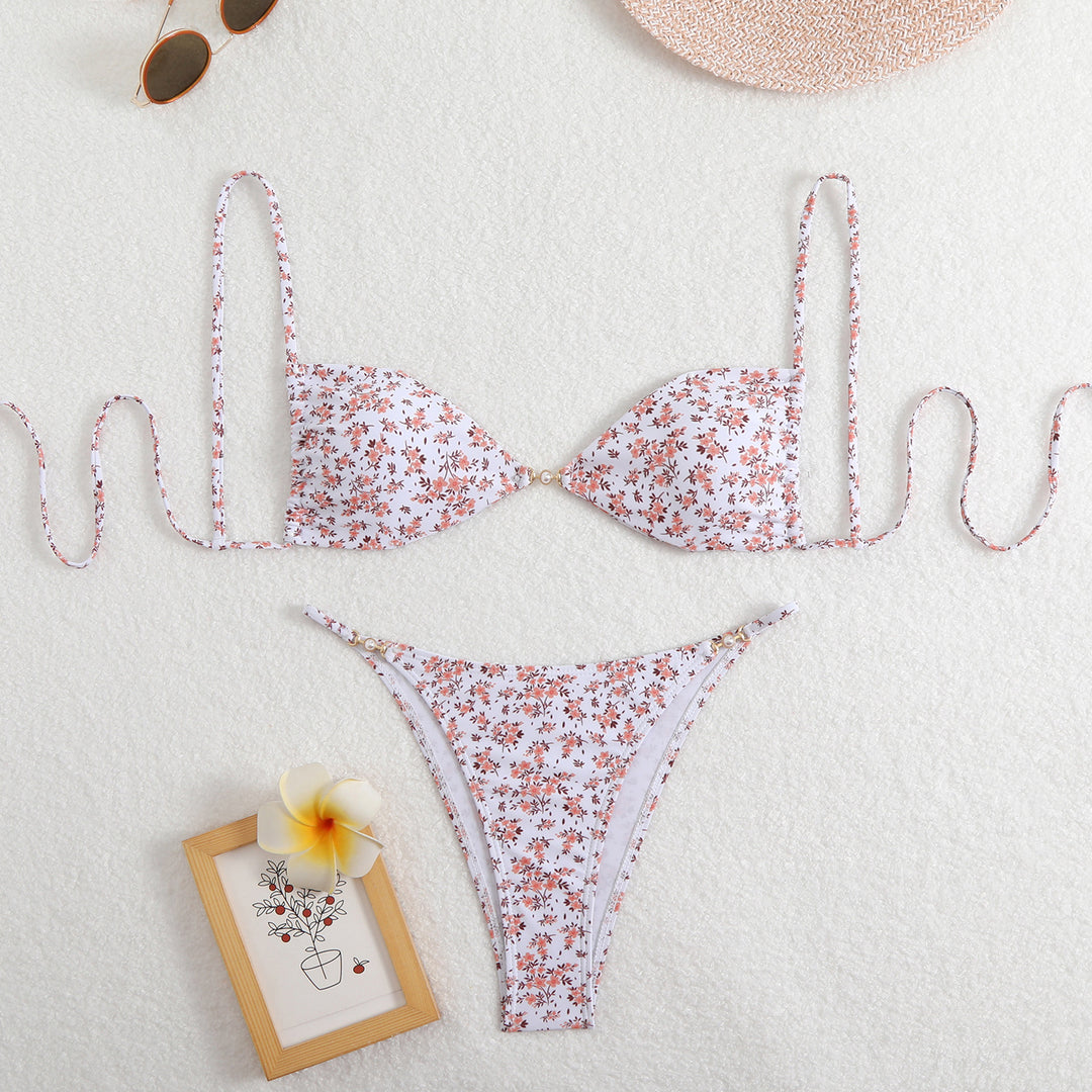 Damen Triangel-Bikini mit verstellbaren Trägern und elegantem Blumendruck R&B
