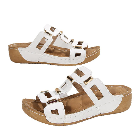 Damen Komfortable Wedge-Sandaletten mit strukturiertem Obermaterial und dekorativem Verschluss R&B