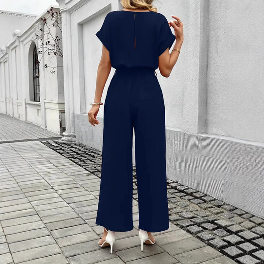 Damen Eleganter Jumpsuit mit weitem Bein und Taillenknoten R&B
