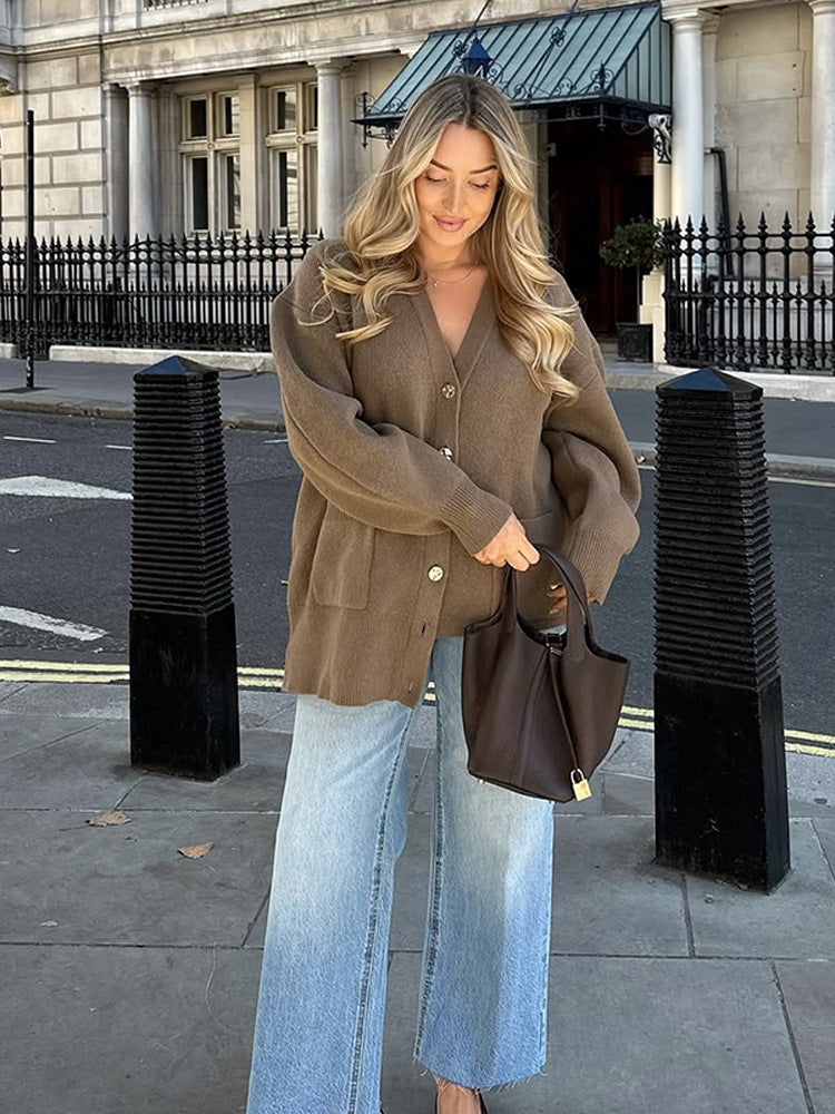 Damen oversized Strickjacke mit Knopfdetails R&B