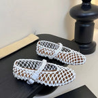 Damen Netz-Ballerinas mit verstellbarem Riemen und modischem Design