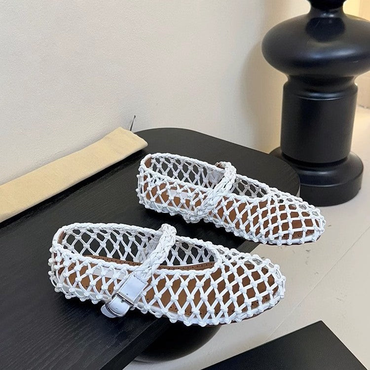 Damen Netz-Ballerinas mit verstellbarem Riemen und modischem Design