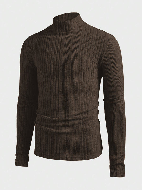 Herren Strickpullover mit hohem Kragen und Rippstruktur R&B