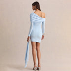 Damen Elegantes Wickelkleid mit asymmetrischem Ärmel und Drapierungen R&B