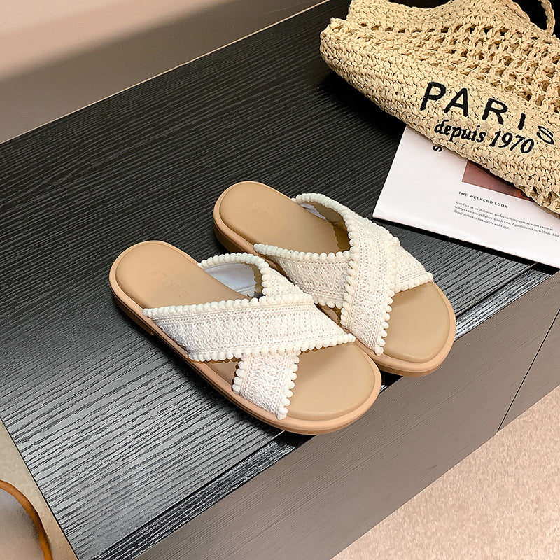 Damen modische Sandalen mit dekorativem Geflecht und komfortablem Fußbett R&B