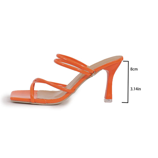 Damen nan elegante Schlüpf-Mule mit schmalen Lackriemchen, quadratischer Zehenpartie und hohem Stilettoabsatz R&B
