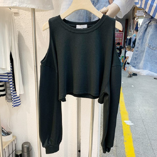 Damen lässiges Crop-Top mit langen Ärmeln R&B