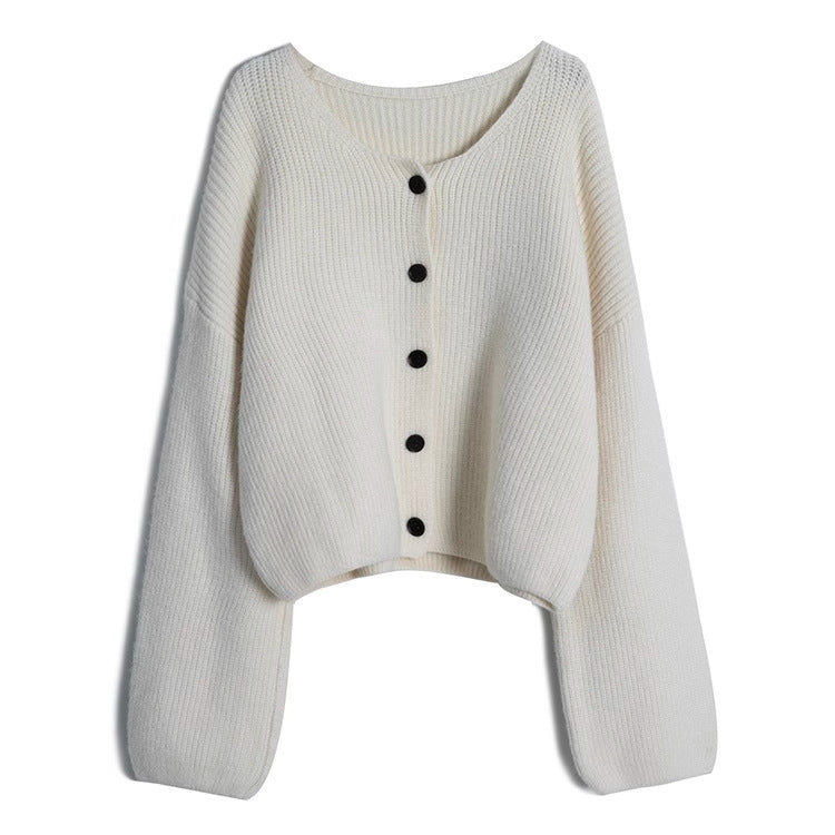 Damen modischer Short Cardigan mit feiner Rippstruktur und Knopfdetaillierung R&B
