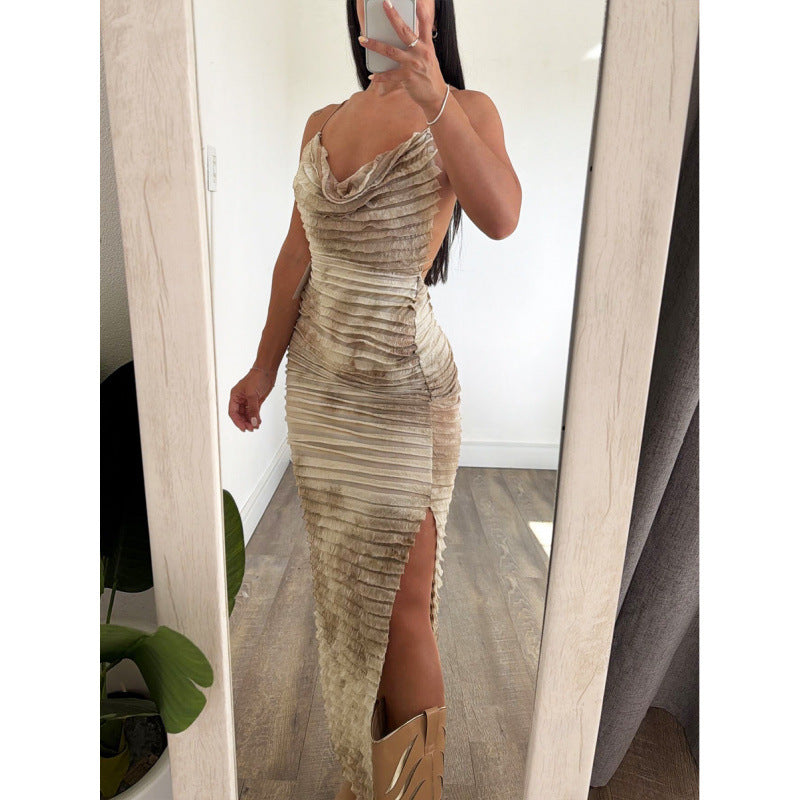 Damen Elegantes Longdress mit voluminösen Falten und tiefem Ausschnitt R&B