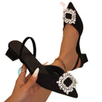 Damen Slingback-Ballerinas mit funkelnden Schmuckapplikationen und elegantem Blockabsatz R&B
