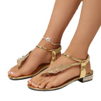 Damen Zehentrenner mit funkelndem Feder-Design und elegantem Absatz R&B