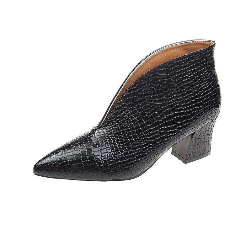 Damen nan spitze Stiefelette mit Krokoprägung und niedrigem Kittenabsatz R&B