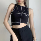 Damen Crop-Top mit kreativem Schnitt und kontrastierenden Nähten R&B