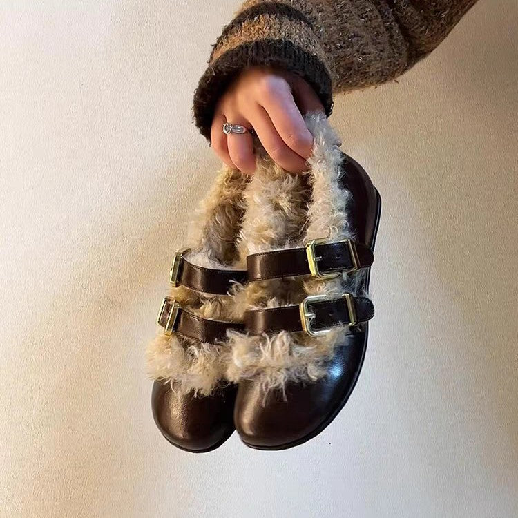 Damen modische Clogs mit kuscheligem Innenfutter und zwei verstellbaren Riemen R&B