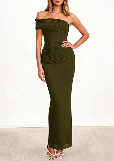 Damen Elegantes Maxi-Kleid mit schulterfreiem Design und raffinierten Drapierungen R&B