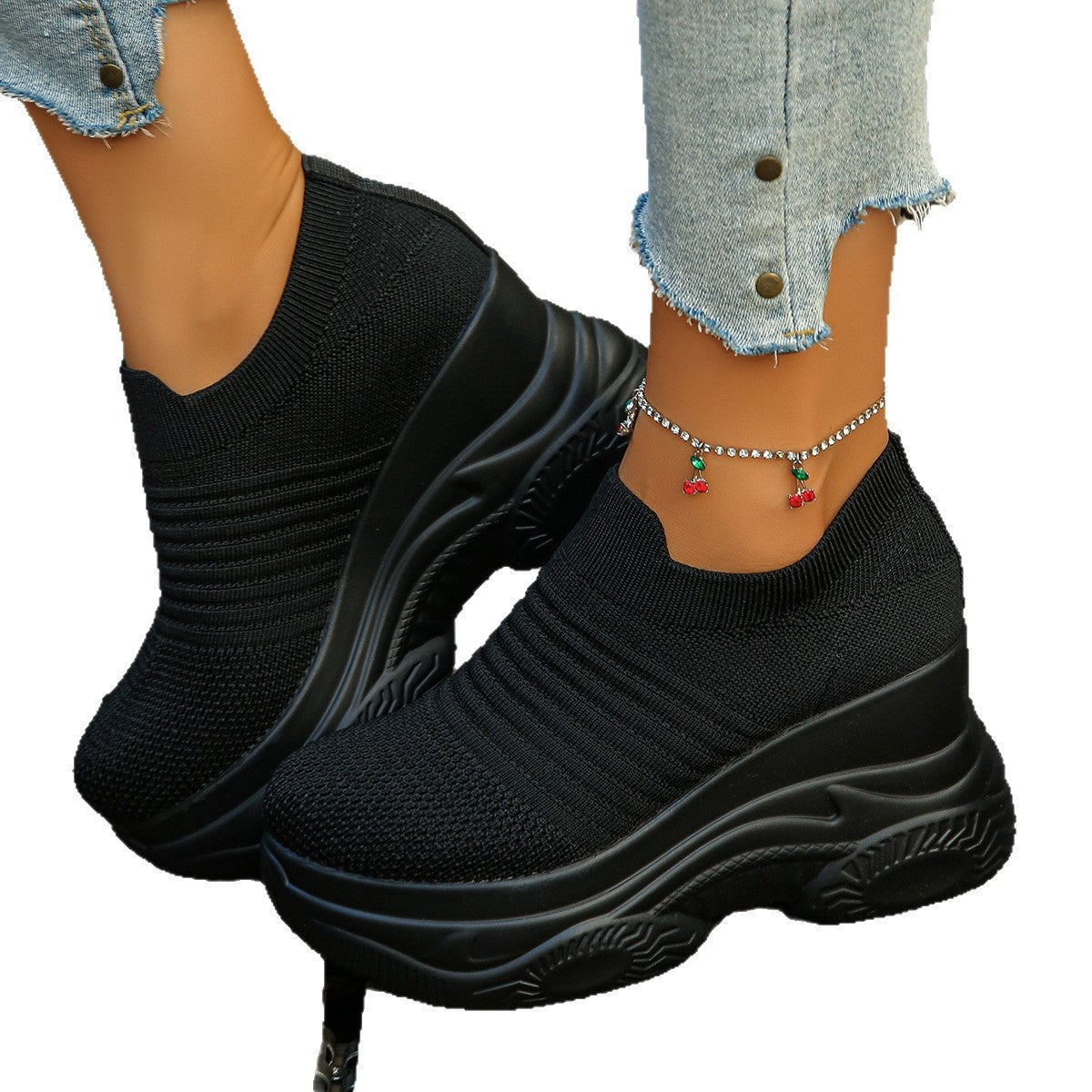 Damen Sneakers mit bequemem Stretch-Obermaterial und dämpfendem Plateau R&B