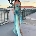 Damen Wickelkleid mit asymmetrischem Saum und verführerischem Schlitz R&B