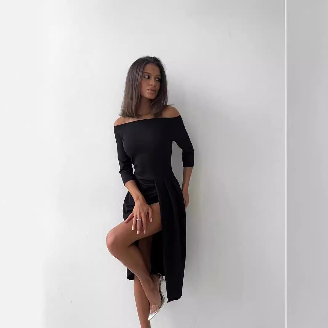 Damen Off-Shoulder Kleid mit asymmetrischem Schnitt und Drapierung R&B
