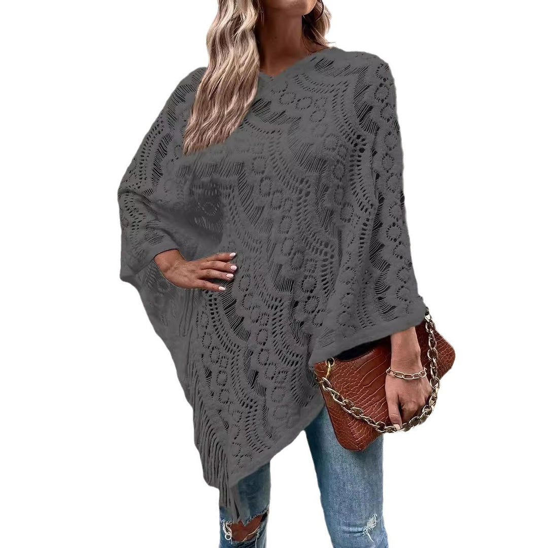 Damen eleganter Poncho mit dekorativem Häkelmuster R&B