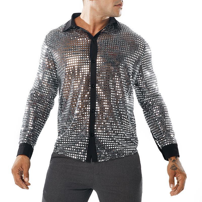 Herren Glänzendes Partshirt mit Strassmotiven R&B
