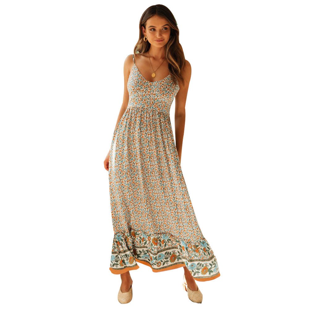 Damen Maxikleid mit Blumendruck und dekorativem Saum R&B