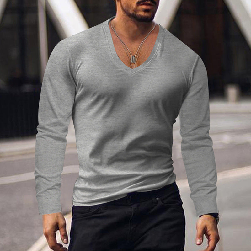 Herren V-Ausschnitt Langarmshirt aus weichem Baumwollmix mit figurbetonter Passform R&B
