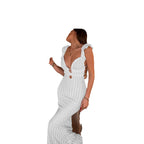 Damen Elegantes Maxikleid mit tiefem V-Ausschnitt und Rüschendetails R&B