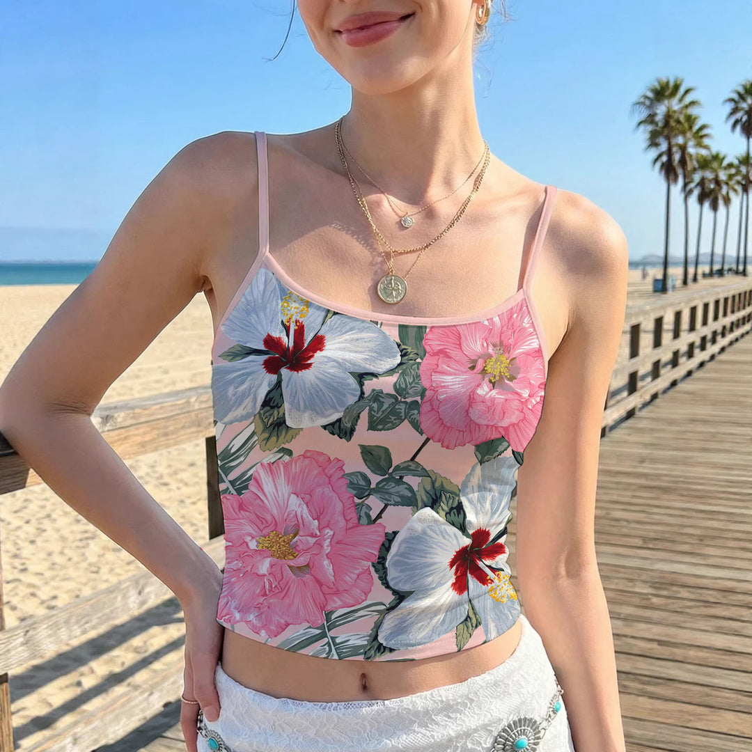 Damen Trägershirt mit lebhaftem Blumenmuster und elastischem Abschluss R&B
