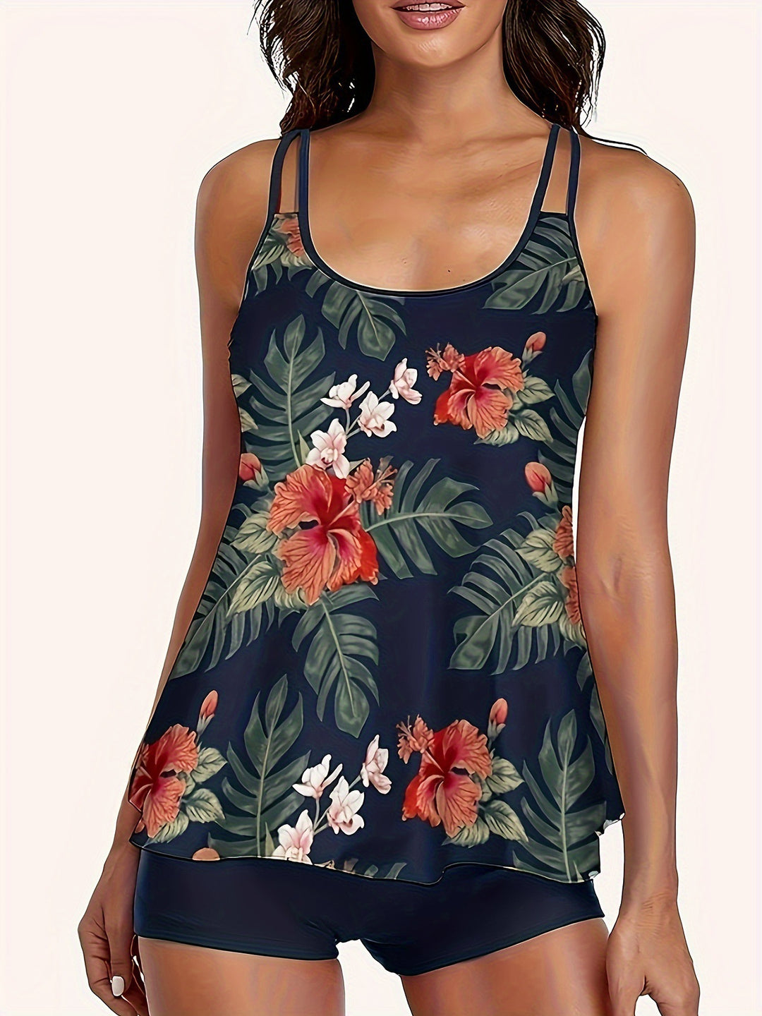 Damen Tankini mit floralen Mustern und verstellbaren Trägern R&B