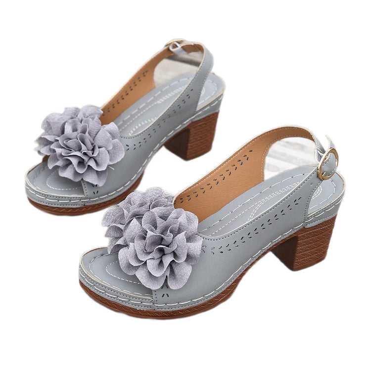 Damen elegante Sandalen mit floralem Dekor und Blockabsatz R&B