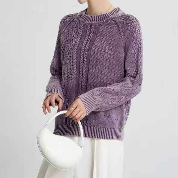 Damen Eleganter Grobstrickpullover mit kunstvollem Design R&B