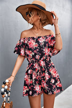 Damen Off-Shoulder Jumpsuit mit floralem Design und elastischem Taillenbund R&B
