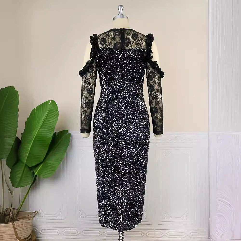 Damen Glitzerndes Festkleid mit eleganten Spitzendetails R&B