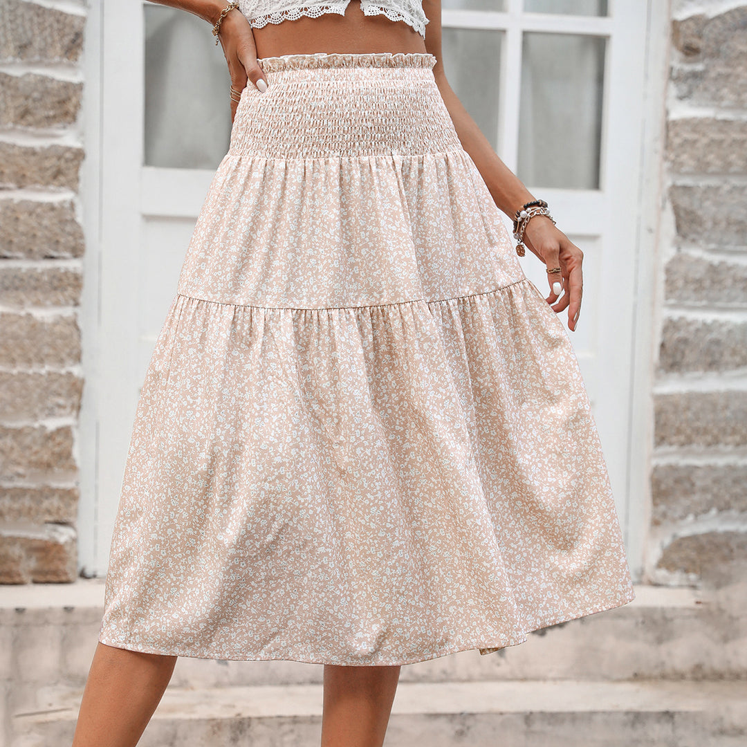 Damen Langer Rock mit floralem Print und elastischem Bund Heidi Mode