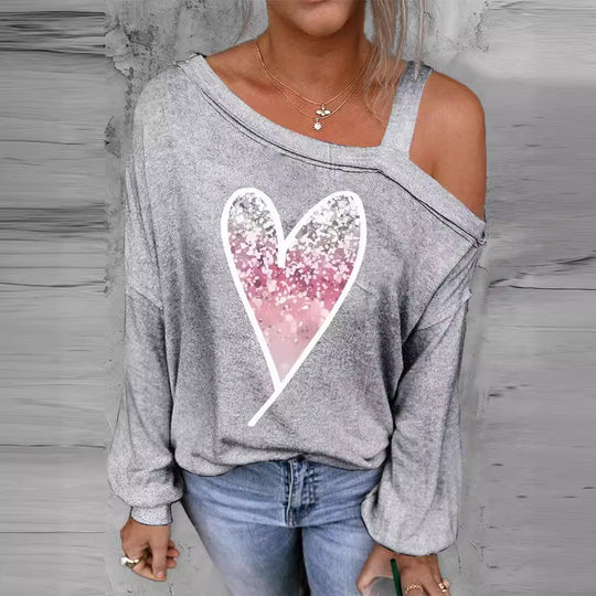 Damen lässiger Oversized Pullover mit herzförmigem Glitzer-Design R&B