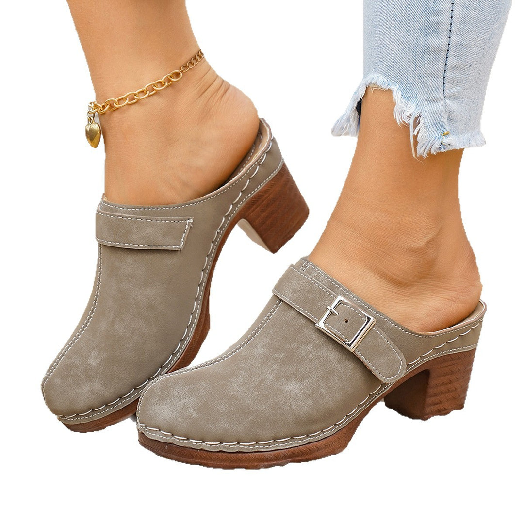 Damen Clogs mit elegantem Riemen und komfortablem Blockabsatz R&B
