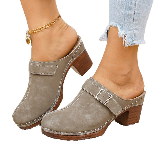 Damen Clogs mit elegantem Riemen und komfortablem Blockabsatz R&B