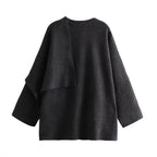 Damen schicke Wollumhangjacke mit asymmetrischem Schnitt und dekorativem Knopf R&B
