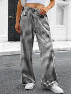 Damen Weit geschnittene Karohose mit elastischem Bund und praktischen Taschen R&B