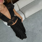 Damen Elegantes Maxikleid mit Spitzenoberteil und fließendem Saum R&B