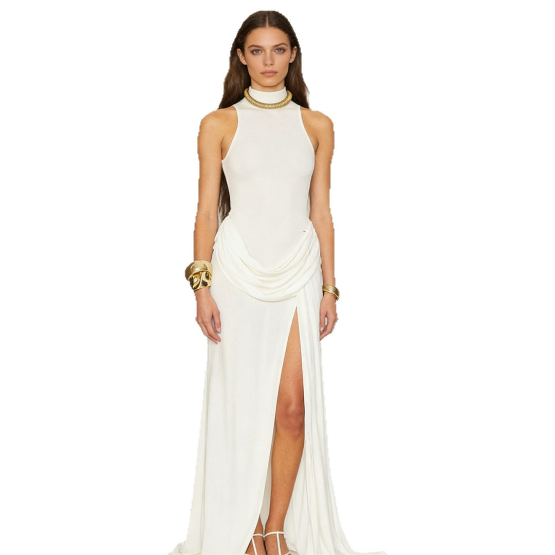 Damen Elegantes Maxikleid mit hoher Beinschlitze und raffinierter Drapierung R&B