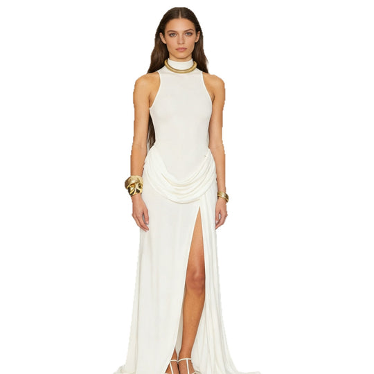 Damen Elegantes Maxikleid mit hoher Beinschlitze und raffinierter Drapierung R&B