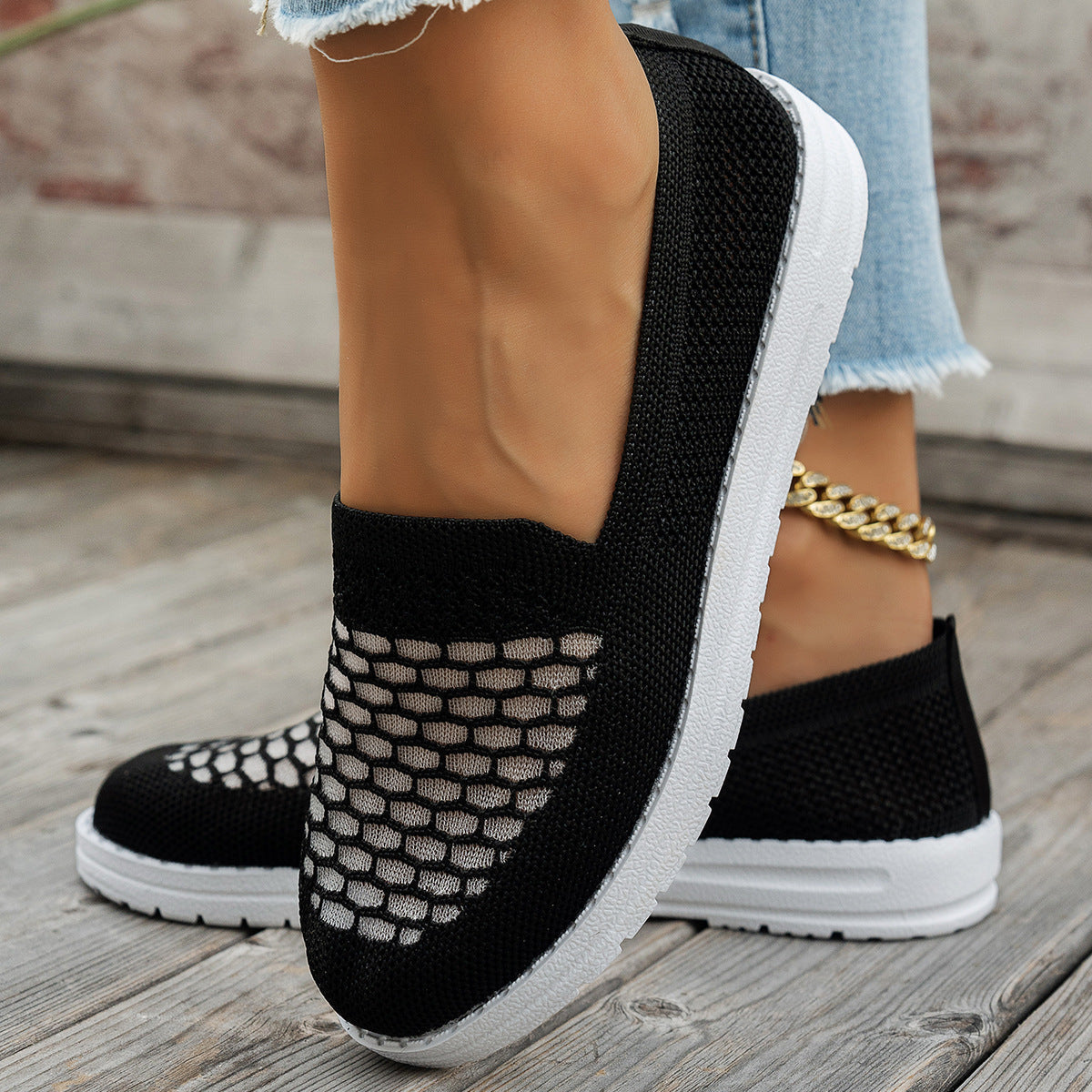 Damen Komfortable Slip-On Sneakers mit atmungsaktivem Netzdesign R&B