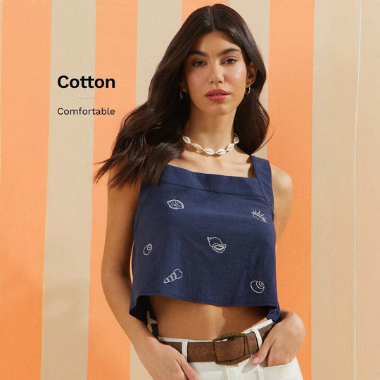 Damen Crop-Top mit maritimen Motiven aus hochwertiger Baumwolle R&B