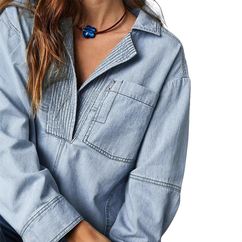 Damen Denim-Shirt mit detailreicher Steppung und lässigem Schnitt R&B